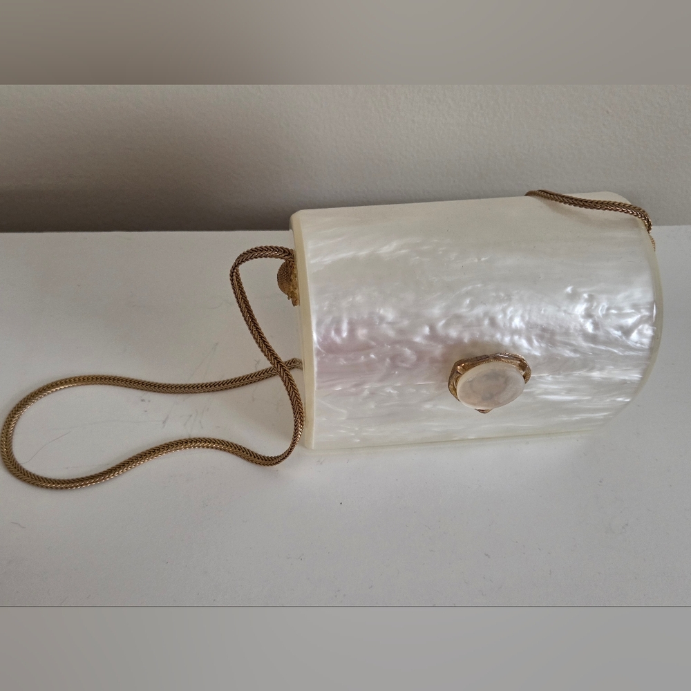 Elegant Ivory Clutch with Gold Chain